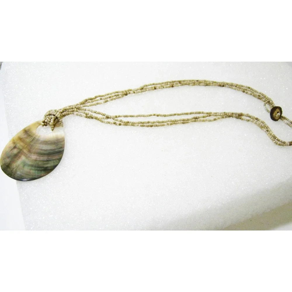 Genuine MOP Shell Beaded large Hoop Earrings and Pendant Necklace Jewelry Set
